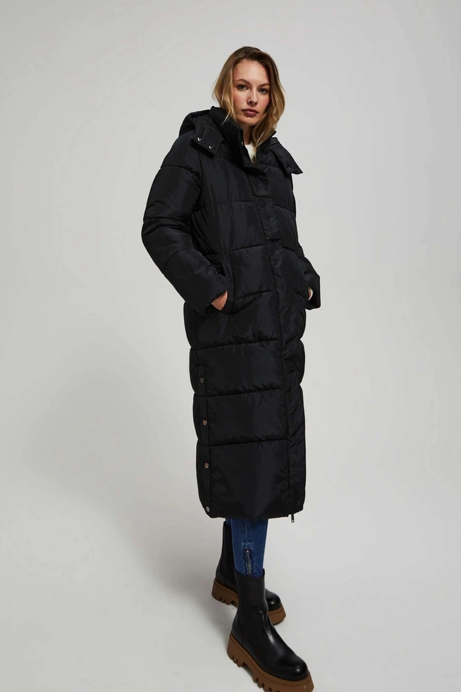 Pikowana kurtka z kapturem czarna