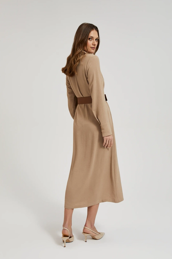 Sukienka midi z szerokim paskiem beżowa