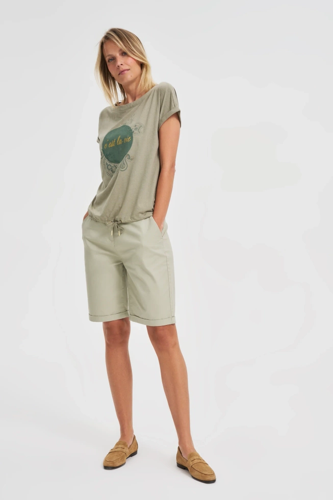 Bawełniana bluzka z nadrukiem oliwkowa