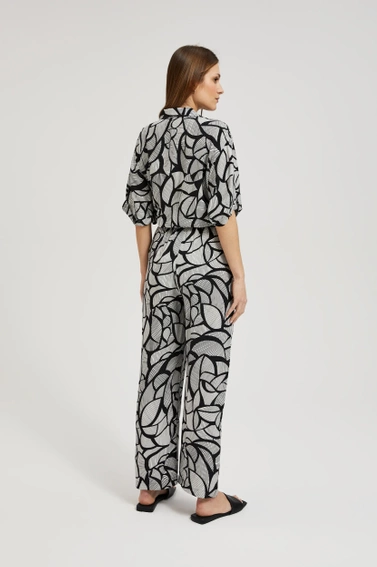 Wiskozowe spodnie z prostymi nogawkami czarno-białe