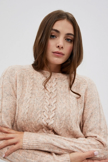 Sweter z ozdobnym splotem pudrowo-różowy