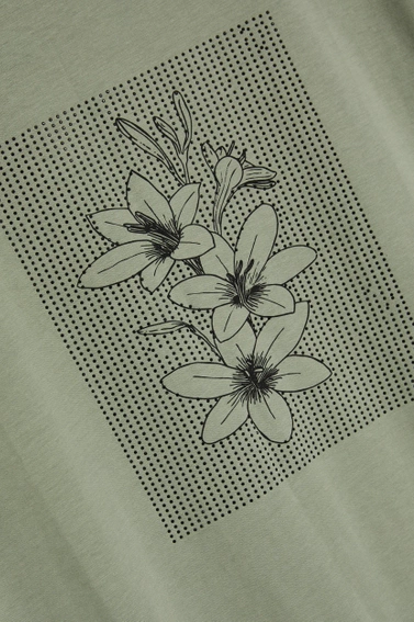 Bluzka z nadrukiem i krótkimi rękawami oliwkowa