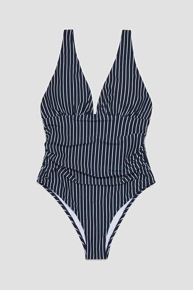 Jednoczęściowy strój kąpielowy w paski granatowy