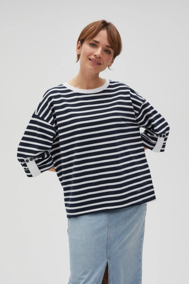 Bluza oversize w paski z szerokimi rękawami granatowa