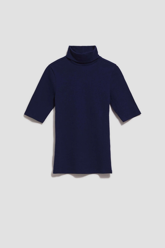 Prążkowana bluzka z golfem granatowa