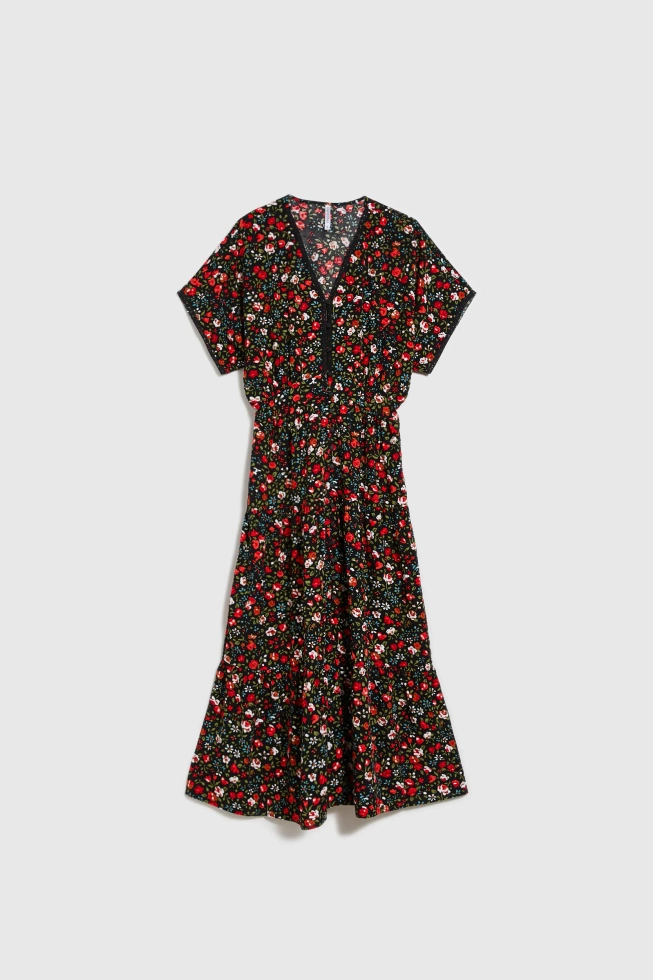 Sukienka w kwiaty midi czarna