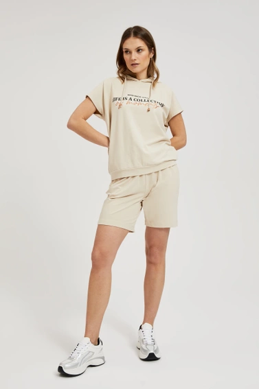 Bluza z krótkimi rękawami i kapturem beżowa