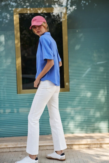 Bawełniano-lniana koszula niebieska