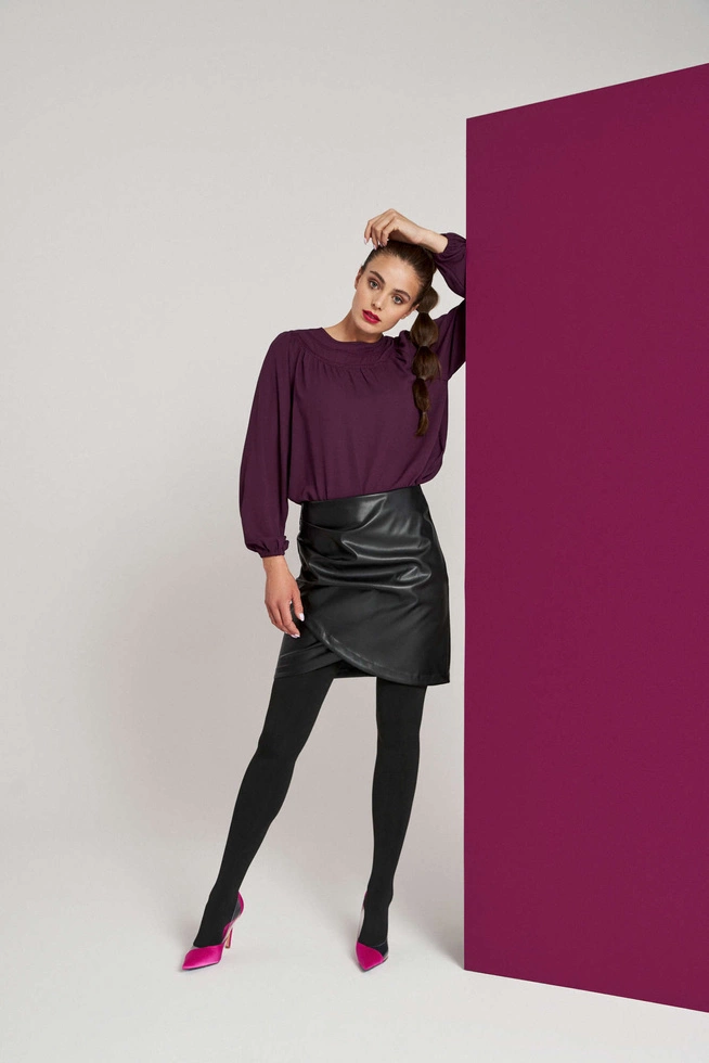 Spódnica z imitacji skóry z marszczeniem czarna