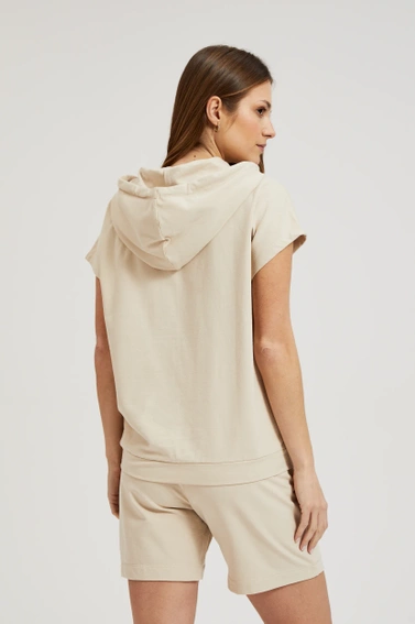Bluza z krótkimi rękawami i kapturem beżowa