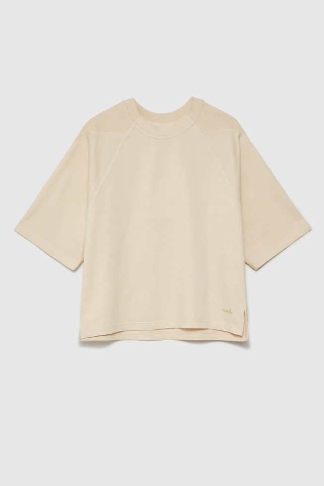 Gładka bluza oversize z krótkimi rękawami beżowa