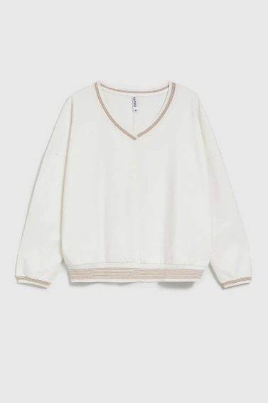 Bluzka z dekoltem ozdobionym paskami biała