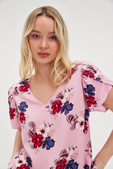 Wiskozowa koszula w kwiaty różowa 
