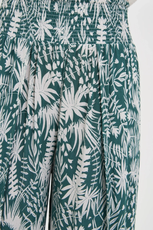Wzorzyste spodnie z wiskozy zielone