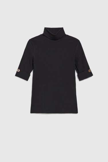 Prążkowana bluzka z golfem czarna