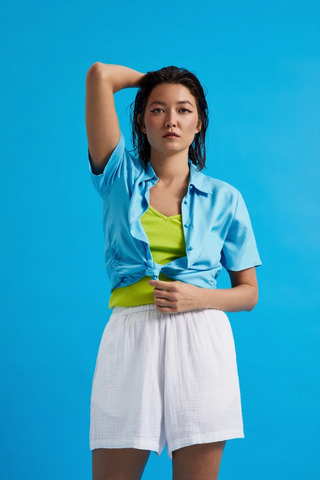 Koszula z krótkimi rękawami turkusowa