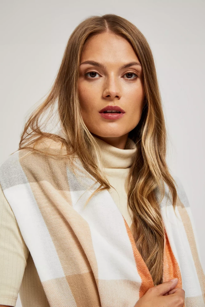 Szalik w kratę z frędzlami pomarańczowy