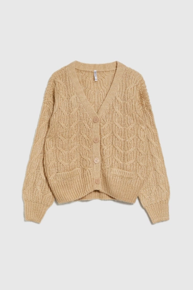 Kardigan z dekoltem w serek beżowy