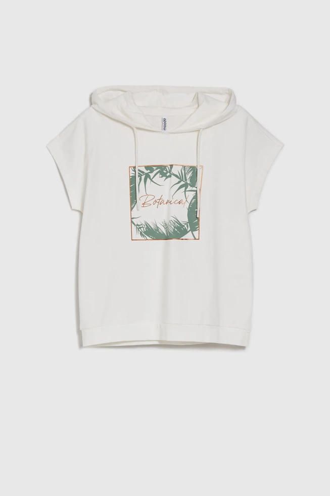 Bluza z kapturem i krótkimi rękawami biała