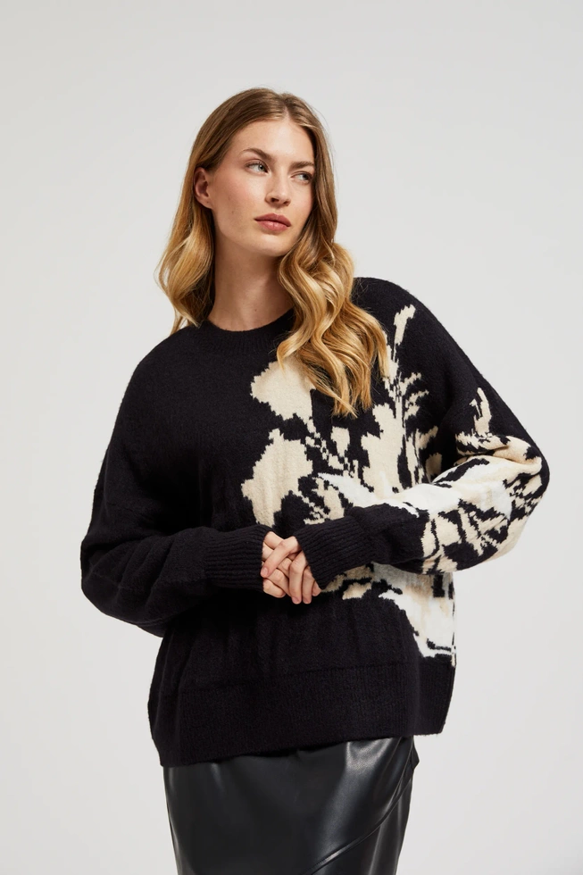Wzorzysty sweter o luźnym fasonie czarny
