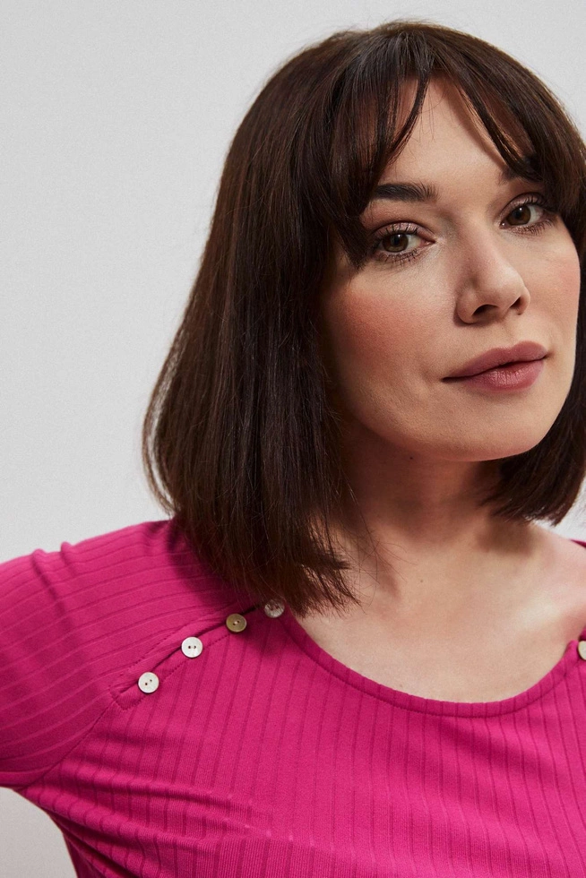 Bluzka z prążkowanej dzianiny fuksjowa