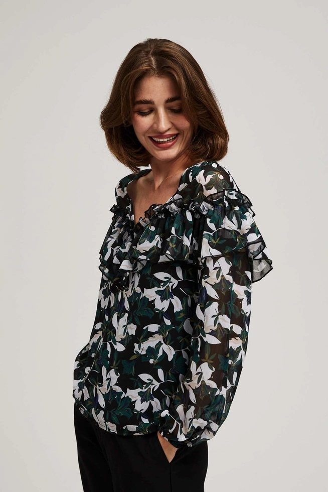 Koszula z falbanami i kwiecistym wzorem