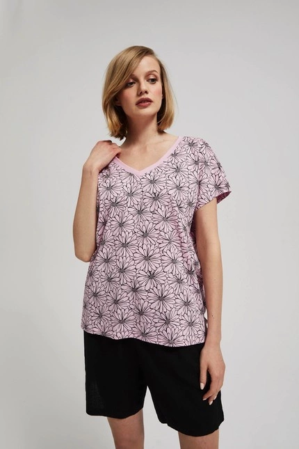 Bluzka z kwiatowym printem pudrowo-różowa