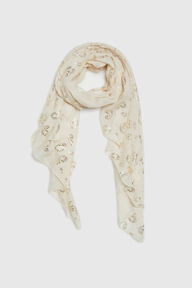 Szal ze złotym nadrukiem beżowy