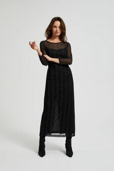 Sukienka maxi z metalizowaną nitką czarna 