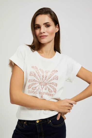 Bluzka z printem i krótkimi rękawami biała 