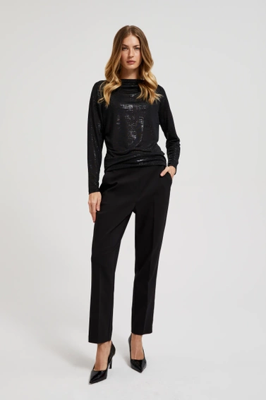 Bluzka z marszczonym dekoltem i długimi rękawami czarna 