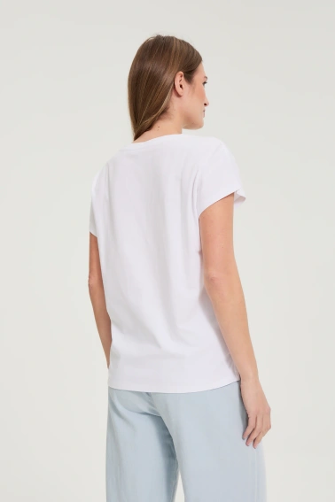 Bawełniany t-shirt z dekoltem w serek biały