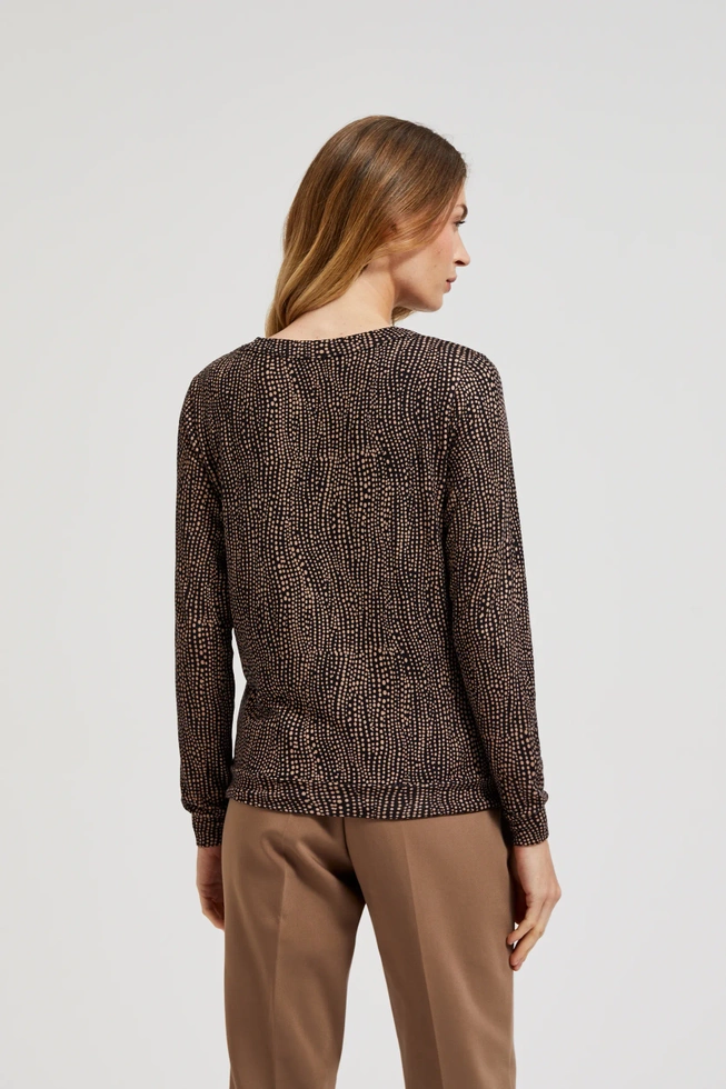 Wzorzysty sweter z wiązaniem w pasie czarny