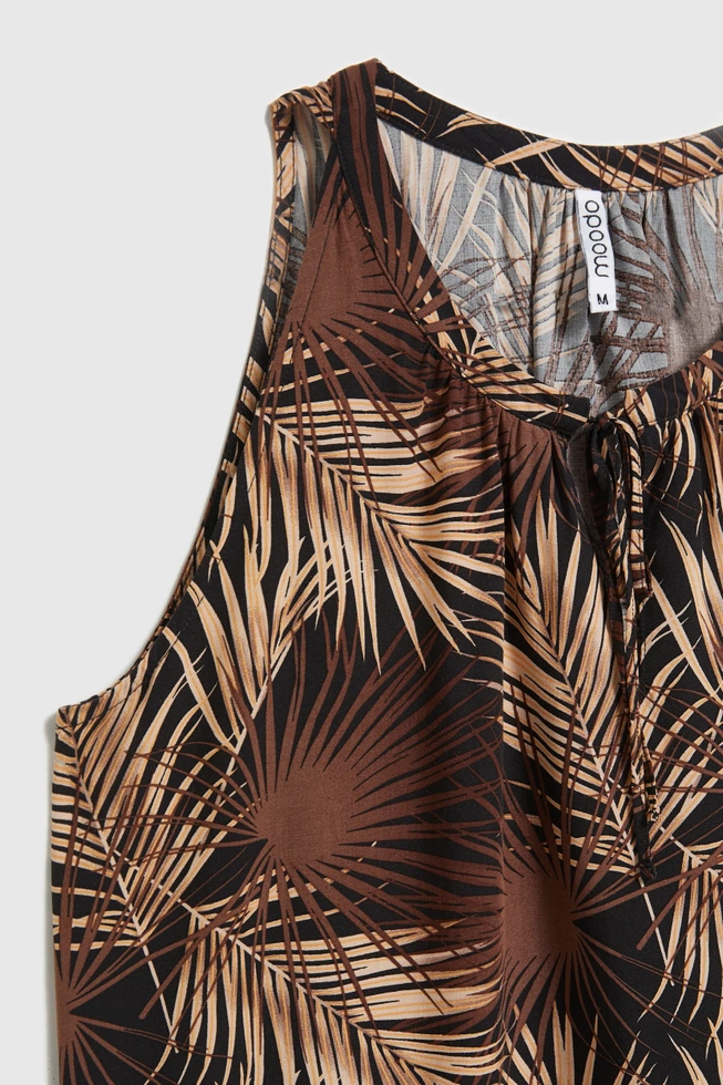 Koszula w tropiklany wzór z wiązanym dekoltem czarna