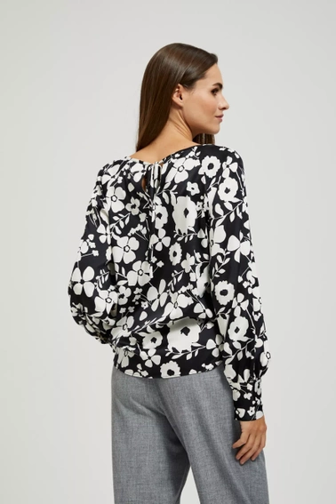 Koszula z kwiatowym printem i bufiastymi rękawami czarna