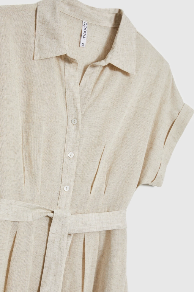 Bawełniano-lniana sukienka beżowa