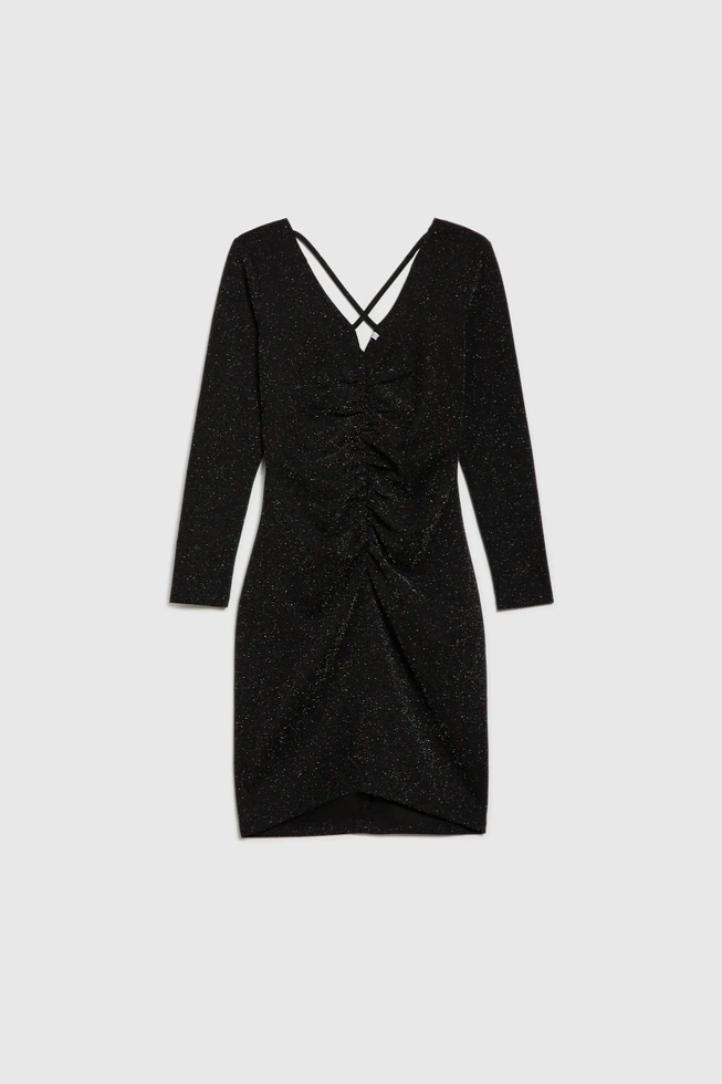 Dopasowana sukienka ozdobiona metaliczną nitką czarna