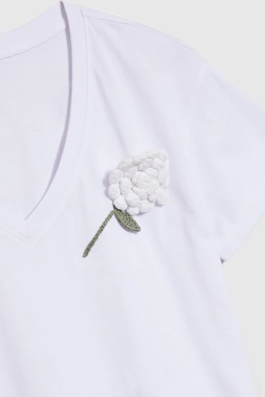 Bluzka z szydełkową aplikacją biała