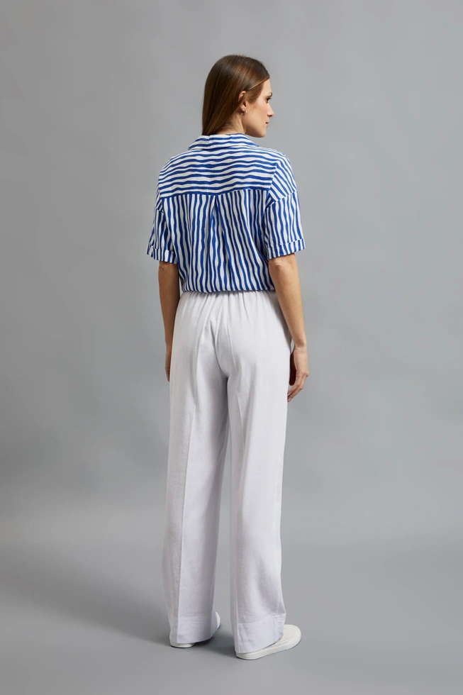 Lniane spodnie z nogawkami w kant białe