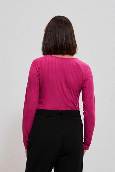 Bluzka z prążkowanej dzianiny fuksjowa
