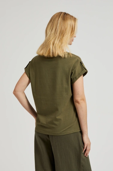 Bluzka z kieszonką i krótkimi rękawami oliwkowa 