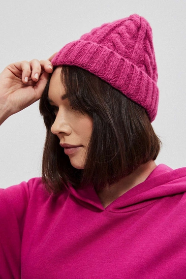 Ciepła czapka z warkoczowym spoltem fuksjowa