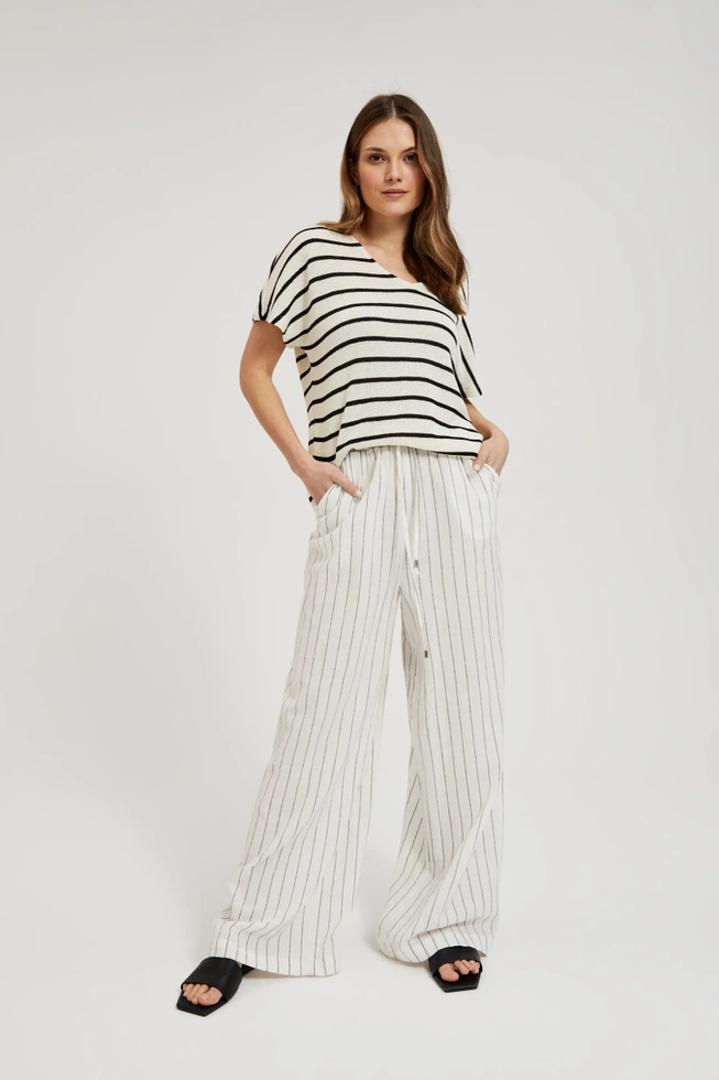 Lniane spodnie w paski białe