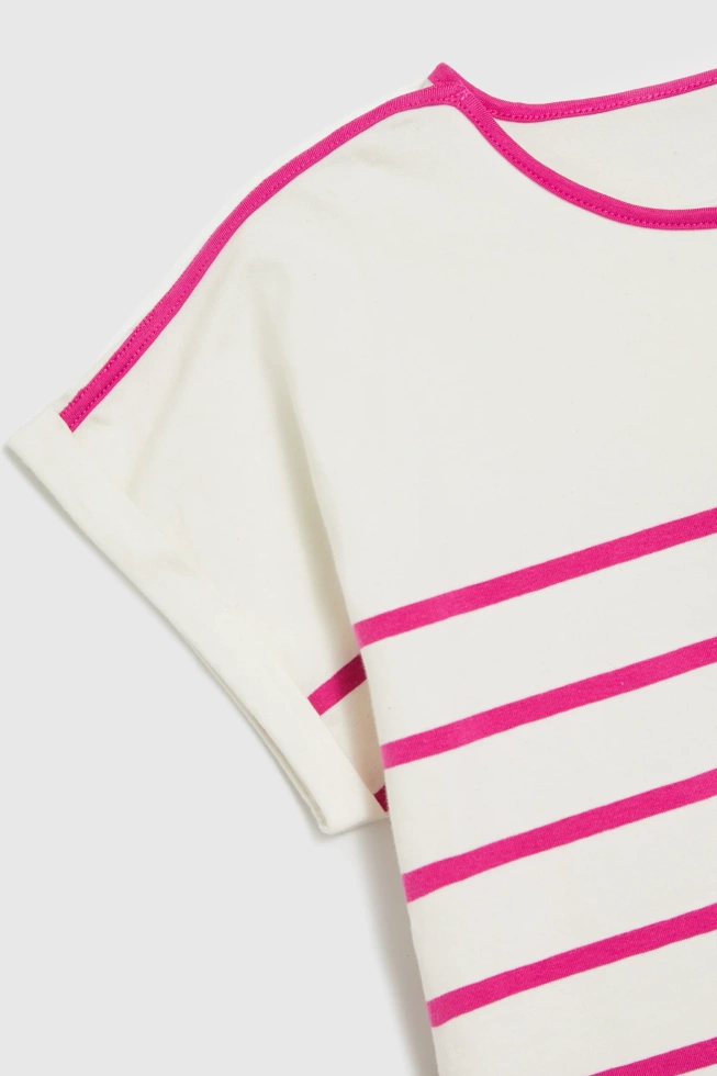 Bawełniana bluzka w paski fuksjowa