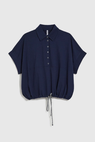 Bluza z kołnierzykiem i krótkimi rękawami granatowa