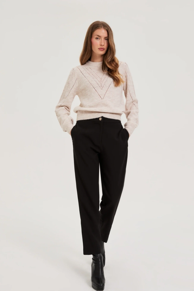 Sweter z bufiastymi rękawami beżowy