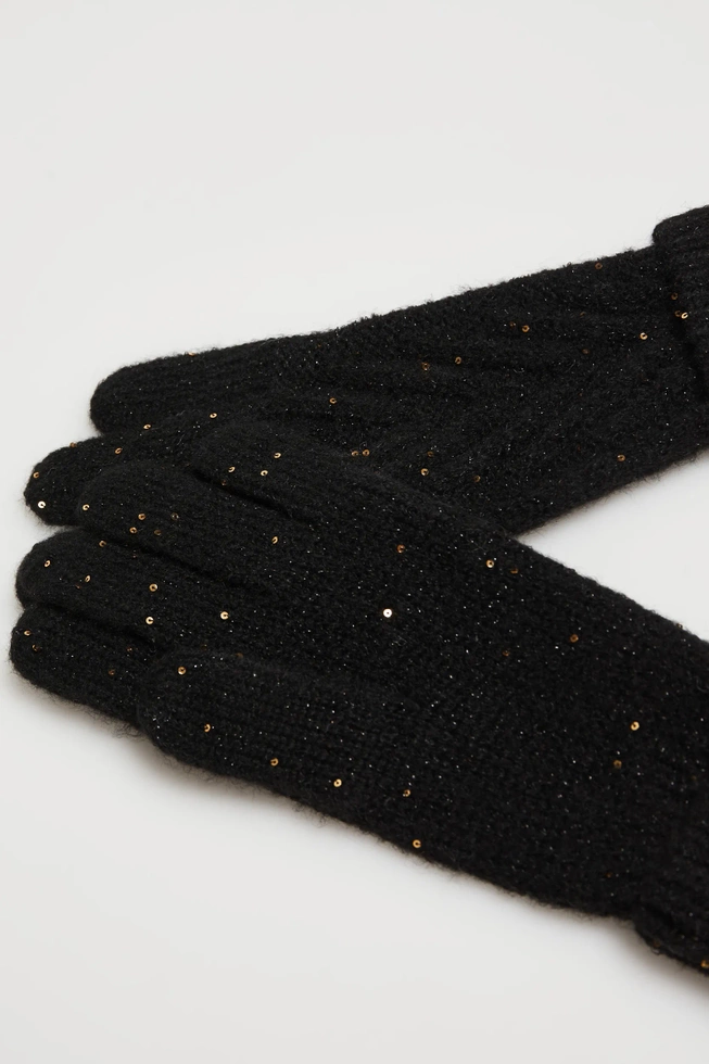 Ciepłe rękawiczki ozdobione cekinami czarne