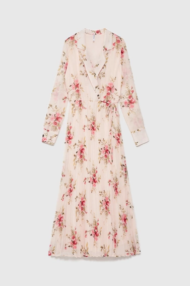 Plisowana sukienka w kwiaty różowa