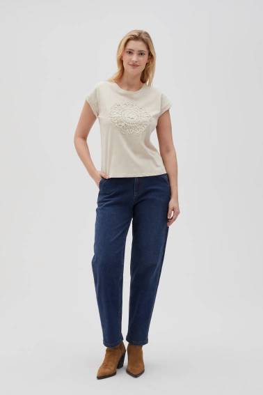 Bawełniana bluzka z aplikacją beżowa