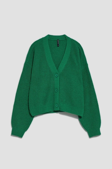 Krótki kardigan zapinany na guziki zielony